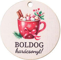 Valex Decor 4db. "Boldog karácsonyt! " feliratos, forrócsokis fa táblácska, 6cm (GV12-50)