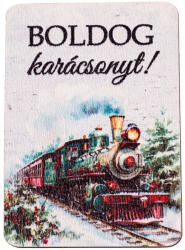 4db. "Boldog karácsonyt! " feliratos, gőzmozdonyos fa tábla 7 x 5 cm (GV04-922)