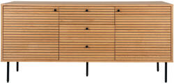 House Nordic Kyoto komód 3 fiókkal, 2 ajtóval, tölgyfa furnér, natúr, fekete fém lábakkal, 150x40x74 cm (3101000) - leziter