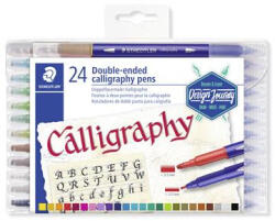 STAEDTLER Kalligrafikus marker készlet, 2, 0/3, 5 mm, kétvégű, STAEDTLER 3005, 24 szín (TS3005TB24) (3005 TB24)