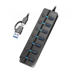 LogiLink USB 3.2 Gen1 hub, 7 port, be-/kikapcsoló, fekete (UA0420) (UA0420)