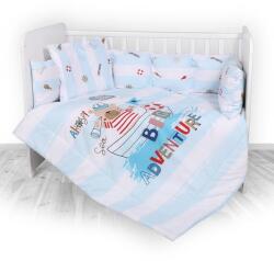 Lorelli Set lenjerie pat 7 piese Lorelli Lily Adventure Blue, bumbac ranforce Lenjerii de pat bebelusi‎, patura bebelusi