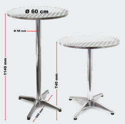  Alumínium Bárasztal - Állítható Magasság - 60cm