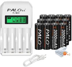  Újratölthető AA akkumulátorok, 3000 mAh kapacitás, alacsony önmegkérés, 1, 2 V -os, 12AA és töltő