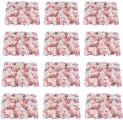  Mesterséges virágfali panel, tartós kendő és műanyag, ideális esküvőkhöz és rendezvényekhez, Rózsaszín