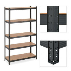  Acél Polcrendszer - 5 Polcos - 180x100x30 cm - Fekete
