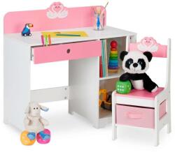  Mini íróasztal tárolórekeszekkel és szék lányoknak fehér-rózsaszín 10037781