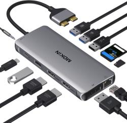Mokin USB C Hub adapter, 12 port, kettős 4K HDMI kimenet, Űrszürke