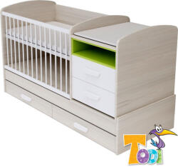 Todi Ice Cream kombi kiságy pelenkázó komóddal - woodline cream/zöld - pepita