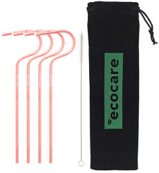 Ecocare Környezetbarát fém szívószál rózsaszín 4 db