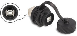Delock USB 2.0 B-típusú Kábel Csatlakoztató Anya Anya Installálásra IP68 Por és Víz Elleni Védő Bajonettzá Kalappal Fekete