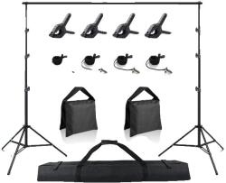  Photo Video Studio háttérállvány, állítható magasság, tárolózsákok, 3x2m -es készlet