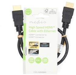 Nedis CVGL34060BK05 cablu HDMI ultra HD, HDMI plug - plug, 4K60Hz, ARC, 18 Gbps, conectori placați cu aur, lungime 0, 5m (CVGL34060BK05)