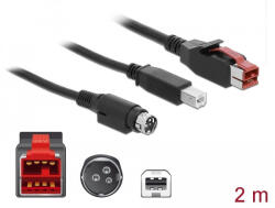 Delock PoweredUSB Kábel Apa 24 V B-típusú USB Apa és Hosiden Mini-DIN 3 Tűs Apa 2 m POS Nyomtatókhoz