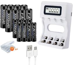  Újratölthető akkumulátorok, AAA kompatibilitás, akkumulátortöltő, 1, 2 V -os, töltő és 8aa8aaa