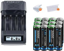  Újratölthető AA akkumulátor, tartós, LCD USB töltő, 12AA 1 töltő