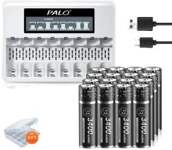 Palo 1, 5 V AA lítium akkumulátor, 3400 mWh kapacitás, gyors töltés töltővel, 16aa 1 töltővel