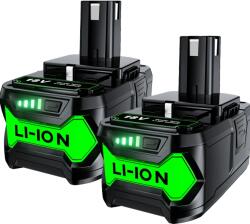  18 V Li-ion akkumulátor, 6000 mAh kapacitás, kompatibilis a Ryobi Tools-szal, 2dcs 6000mah