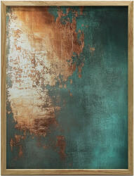  FESTMÉNY VÁSZONRA RÉZ AKCENTUS TÖRKIZKÉK SÖTÉT KERETBEN 50x70 CM