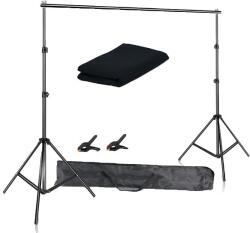  Háttér -támogató rendszerkészlet, 2x3m zöld ruha, teleszkópos háttérállvány, 2 x 2 m, Fekete ruhával