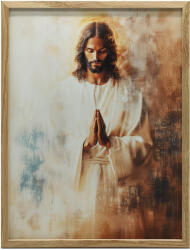  VÁSZON KÉP A FALHOZ JÉZUS IMÁBAN 70x100 CM SÖTÉTBARNA