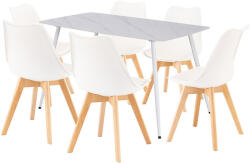 Leziter Ravena Étkezőgarnitúra 6+1 - Fehér Szinterezett Kő Asztal, Fehér Székek