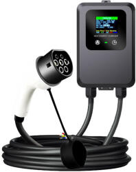  Fali Töltőállomás elektromos autókhoz és egyéb járművekhez, színes képernyős, kártyás, 5 méter 7 kw, 32A, type2 csatlakozóval KOPB-934