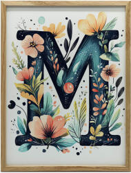  VÁSZON FESTMÉNY M BETŰ VIRÁGOK LEVÉLEK KERET NÉLKÜL 70x100 CM