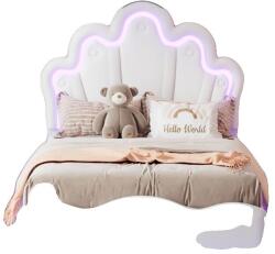  Gyerekágy, korona alakú kialakítás, LED környezeti fénycsík, Fehér