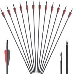  Íjászat nyílkészlet, vegyes szén anyag, 315 hüvelykhossz, gerinc 500 átmérőjű, 12db piros és fekete