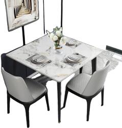  Konyhai étkezőasztal, szinterelt kő teteje, fém lábak, Fehér és smaragd