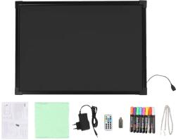  LED író tábla, 7 színes fényviszony, tartós edzett üveg, fekete, 50x70cm