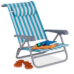  Összecsukható napozószék kempingszék fejpárnával kék-fehér 10035904