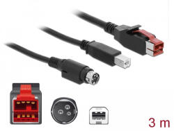 Delock PoweredUSB Kábel Apa 24 V B-típusú USB Apa és Hosiden Mini-DIN 3 Tűs Apa 3 m POS Nyomtatókhoz