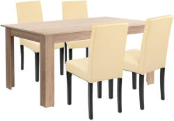 Leziter Leon Étkezőgarnitúra - Sonoma Tölgy Asztal, Bézs Textilbőr Székek (4+1)