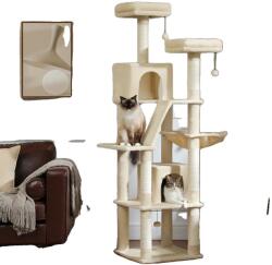  180 cm-es többszintű macskafa, szizális karcolóoszlopok, lakások és ülők, AMT0239BG, XL