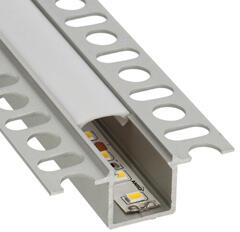 Lumines GAUDI Ezüst - Gipszkartonba süllyeszthető alu profil LED szalaghoz (Opál búrával) (LUMINES-GAUDI2-S + LUMINESB2-K2020-ML PVC)