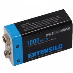 utángyártott 9V Li-polymer akkumulátor 400mAh (1000mah/3, 7V cellakapacitás) microUSB - VHBW (888400050)