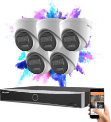 Hikvision 5 dome biztonsági kamerás IP kamera rendszer 8MP színes éjjellátással
