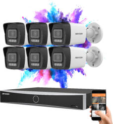 Hikvision 6 biztonsági kamerás IP kamera rendszer 8MP színes éjjellátással