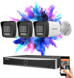 Hikvision 3 biztonsági kamerás IP kamera rendszer 8MP színes éjjellátással