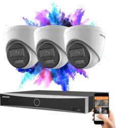 Hikvision 3 dome biztonsági kamerás IP kamera rendszer 8MP színes éjjellátással