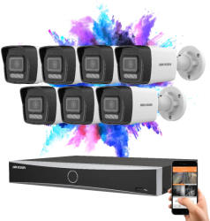 Hikvision 7 biztonsági kamerás IP kamera rendszer 8MP színes éjjellátással