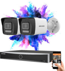 Hikvision 2 biztonsági kamerás IP kamera rendszer 8MP színes éjjellátással