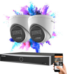 Hikvision 2 dome biztonsági kamerás IP kamera rendszer 8MP színes éjjellátással