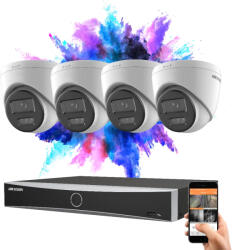 Hikvision 4 dome biztonsági kamerás IP kamera rendszer 8MP színes éjjellátással