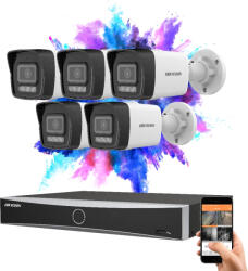 Hikvision 5 biztonsági kamerás IP kamera rendszer 8MP színes éjjellátással