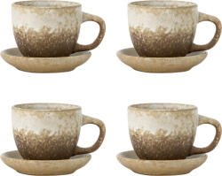 Bloomingville Set cești cu farfurioare Brenta, 185 ml, maro-bej, 4 buc (82072416)