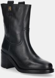 Tommy Hilfiger bőr csizma RIDING LTHR MID BOOT BLOCK HEEL - fekete Női 36