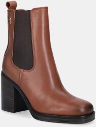 Tommy Hilfiger bőr csizma SQUARE TOE CHELSEA HIGH BLOCK HL - barna Női 40